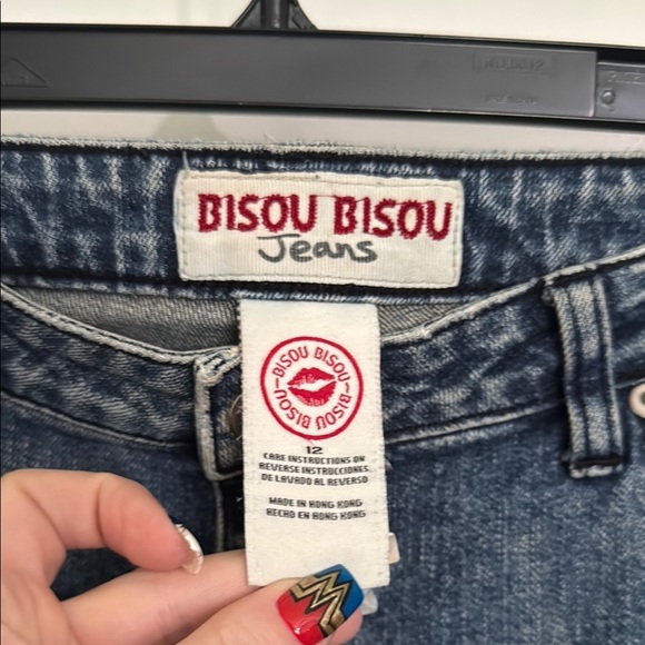 Bisou Bisou Blue and Black Flare Wide Leg Jeans - Picture 2 of 14